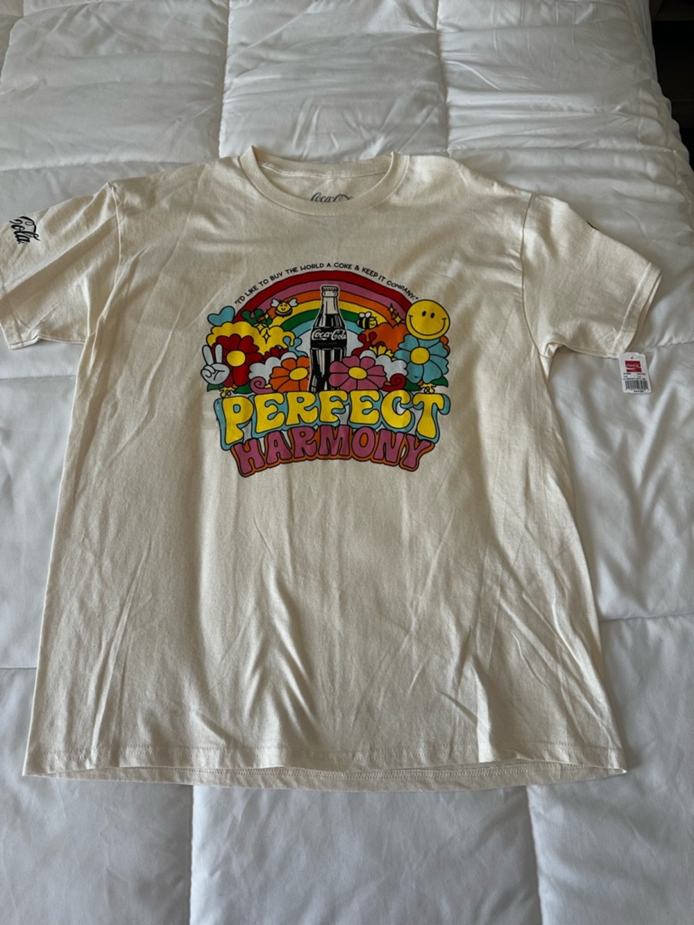 Coca Cola Women’s Short Sleeve Tee with Colorful 'Perfect Harmony' Graphic
